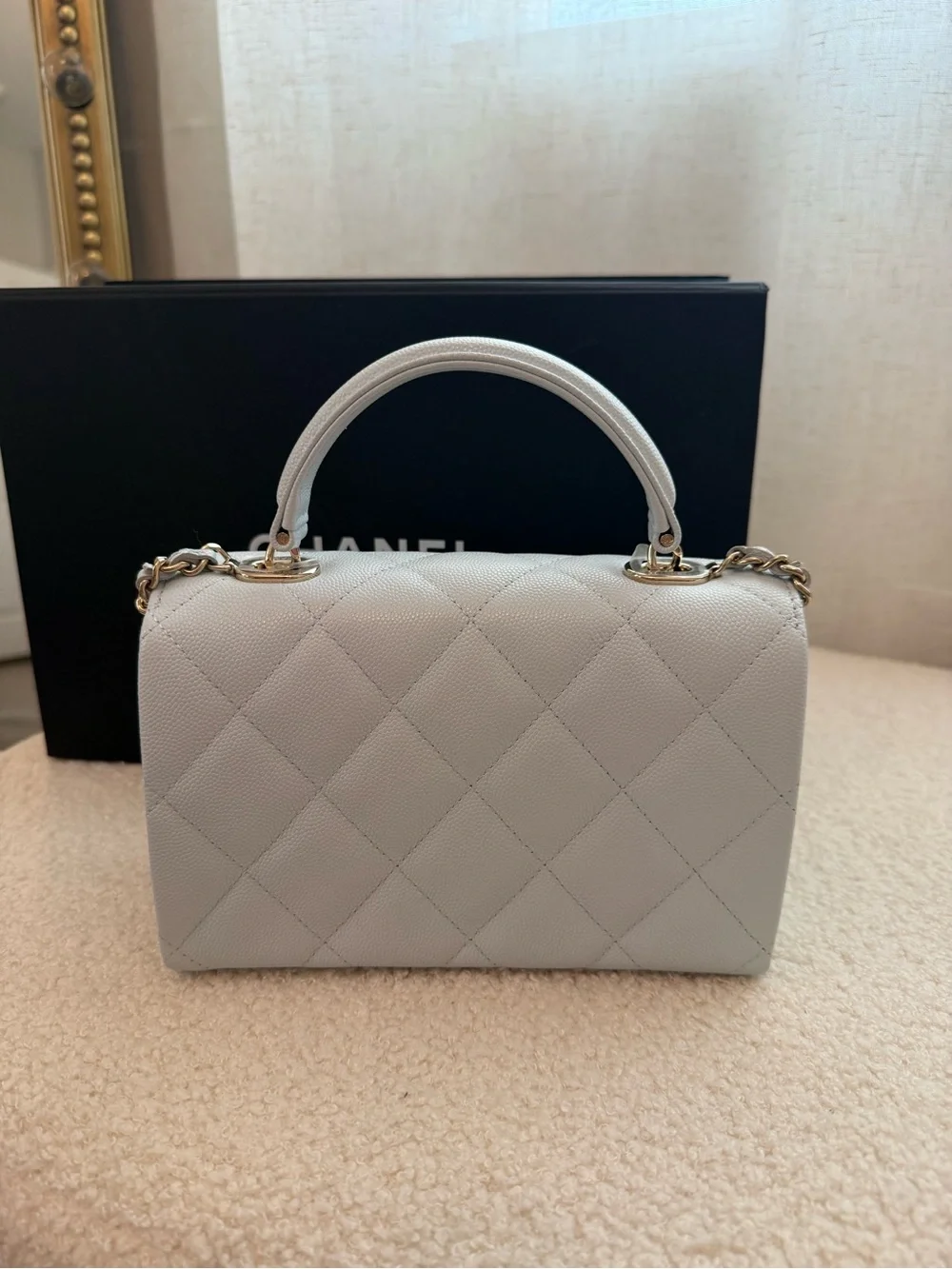CHANEL Mini Quilted Top Handle Bag in Light Gray BRAND NEW